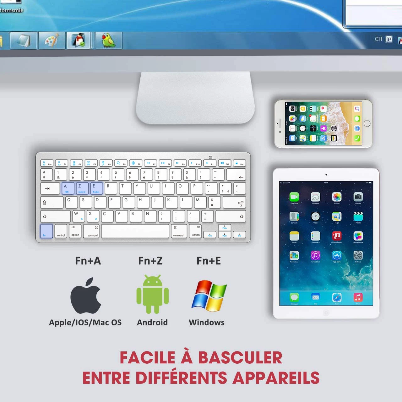 Slim franceză AZERTY Layout Tastatură Bluetooth de Dimensiuni Mici Tastatura Wireless claviatură pentru iPad iOS Android Windows Smart TV . ' - ' . 5